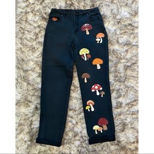 Hand Painted Green Mushroom High Waisted Jeans